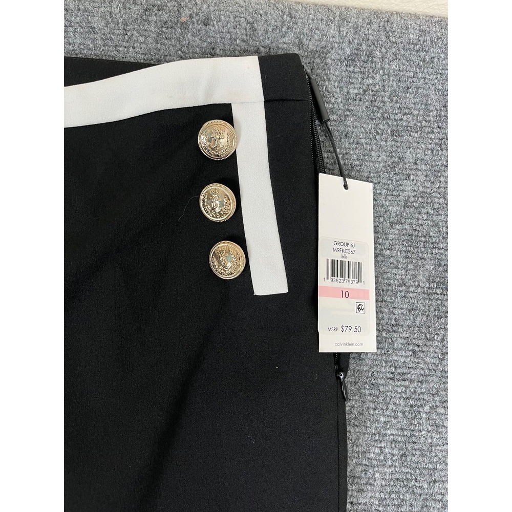 NWT Calvin Klein Pants Women's Black Flare Leg Gold Tone Sailor Button Size 10 - Picture 7 of 13